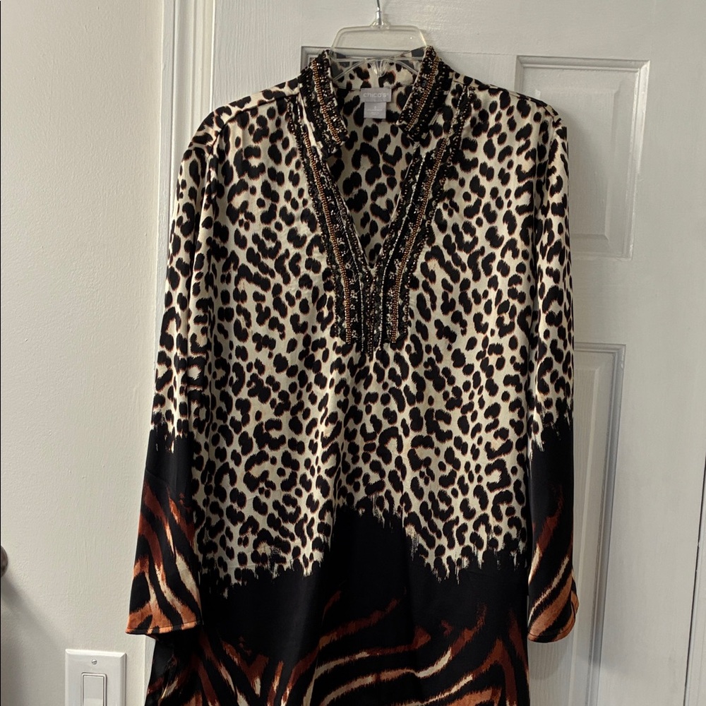 Chico's Animal Print Beaded Top